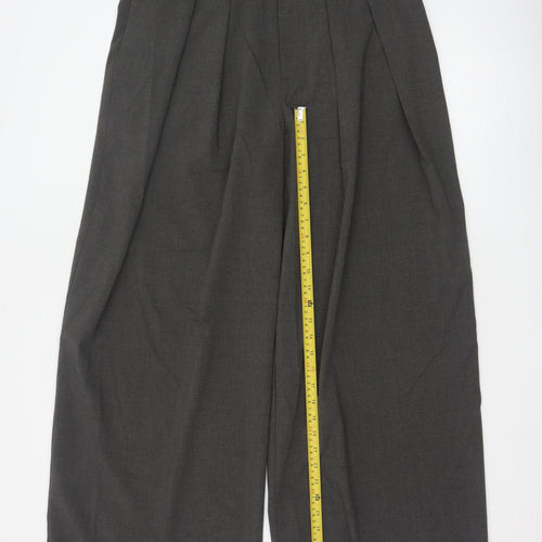 Zara Women Grey Wide-Leg Pleated High-Rise Trousers Size 14