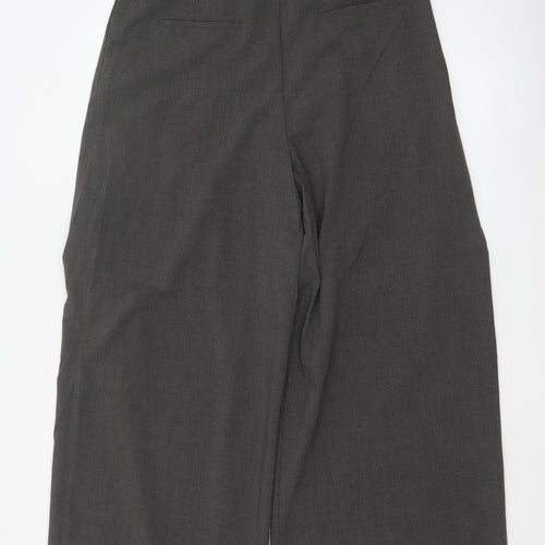 Zara Women Grey Wide-Leg Pleated High-Rise Trousers Size 14