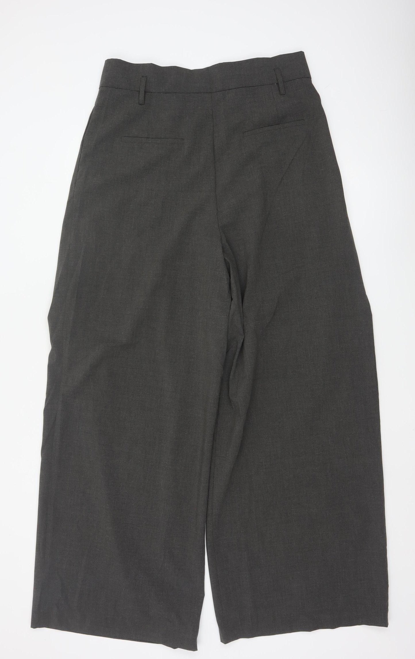Zara Women Grey Wide-Leg Pleated High-Rise Trousers Size 14