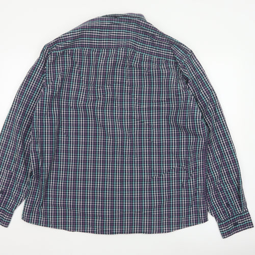 F&F Men's Blue Checked Long Sleeve Button-Up Cotton Shirt 2XL