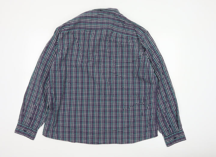 F&F Men's Blue Checked Long Sleeve Button-Up Cotton Shirt 2XL