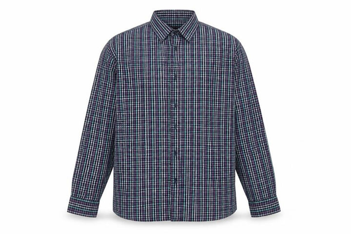 F&F Men's Blue Checked Long Sleeve Button-Up Cotton Shirt 2XL