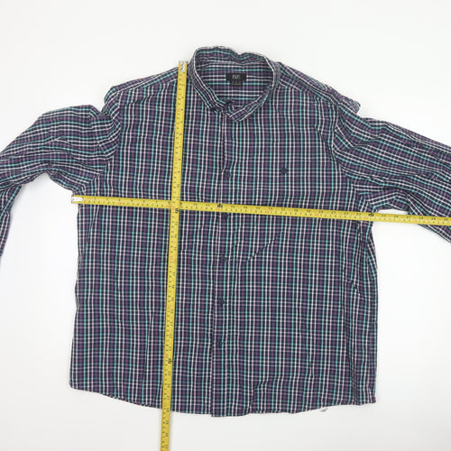 F&F Men's Blue Checked Long Sleeve Button-Up Cotton Shirt 2XL