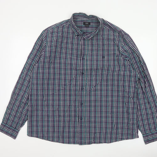 F&F Men's Blue Checked Long Sleeve Button-Up Cotton Shirt 2XL