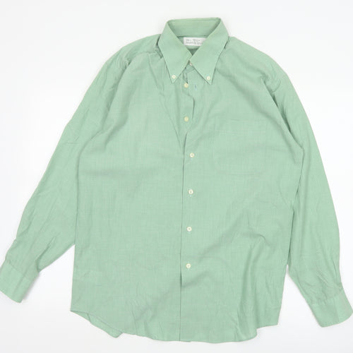 Marks and Spencer Men’s Green Button-Up Long Sleeve Classic Fit Shirt Size 15 38cm