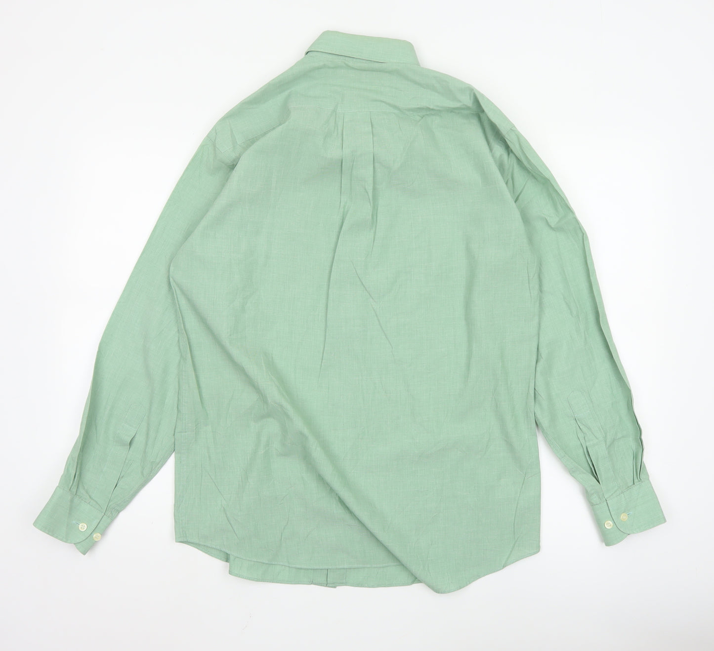 Marks and Spencer Men’s Green Button-Up Long Sleeve Classic Fit Shirt Size 15 38cm
