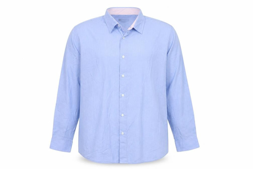 Front view of Cotton Traders Men's Blue Long Sleeve Button-Up Shirt, size 19, Regular Fit