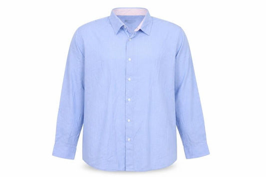 Front view of Cotton Traders Men's Blue Long Sleeve Button-Up Shirt, size 19, Regular Fit