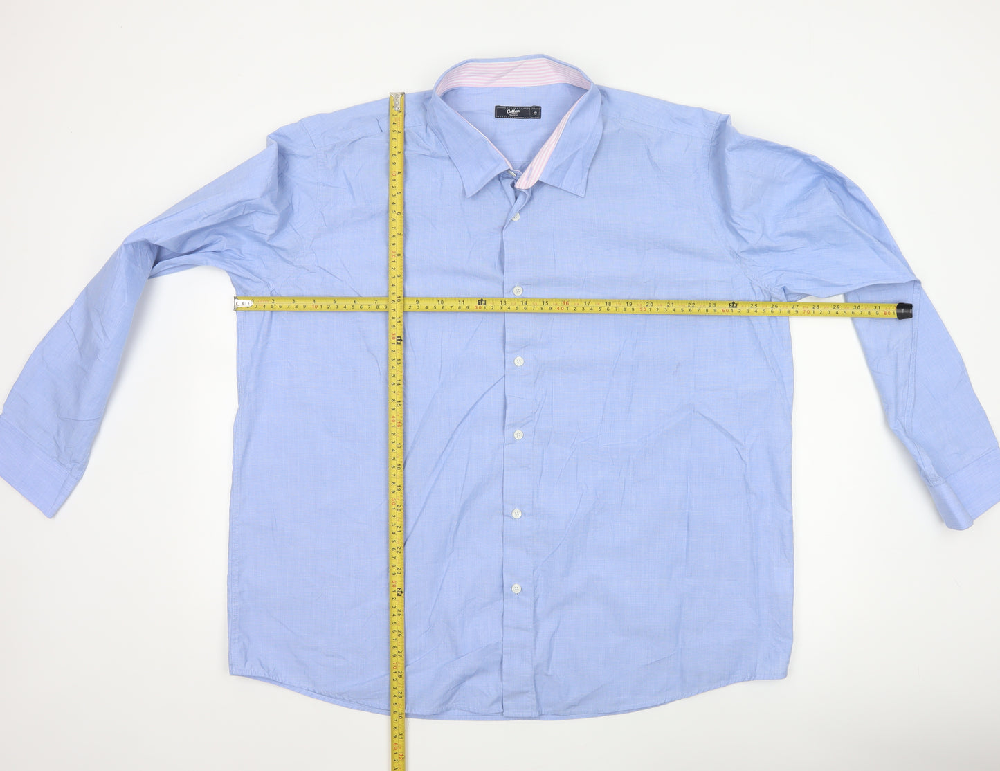 Cotton Traders Men's Blue Long Sleeve Button-Up Shirt Size 19 Regular Fit