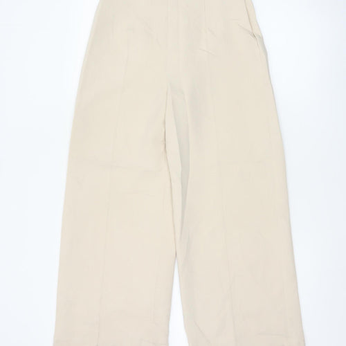 Zara Womens Beige Wide-Leg High Rise Tailored Trousers XS