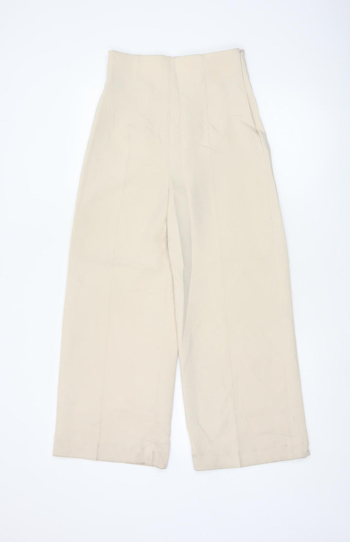 Zara Womens Beige Wide-Leg High Rise Tailored Trousers XS