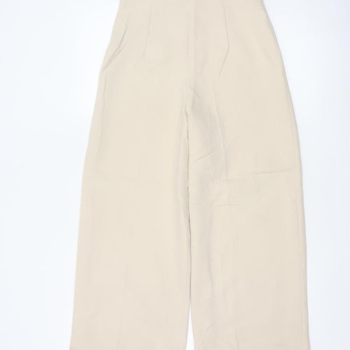 Zara Womens Beige Wide-Leg High Rise Tailored Trousers XS