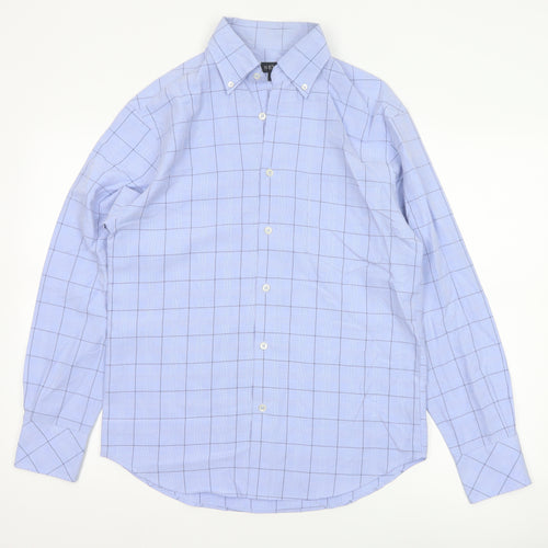 Next Men's Blue Check Long Sleeve Button-Down Shirt Size S