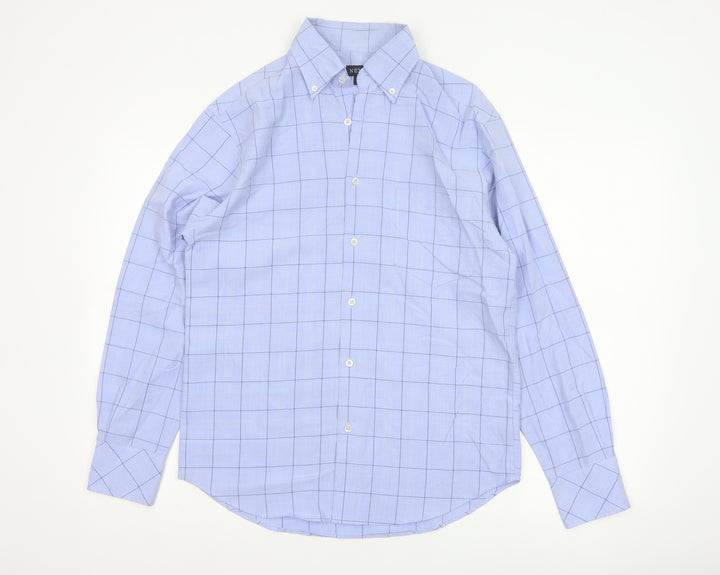 Next Men's Blue Check Long Sleeve Button-Down Shirt Size S