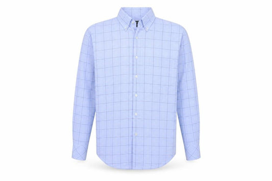 Front view of Next Men's Blue Check Long Sleeve Button-Down Shirt, size S