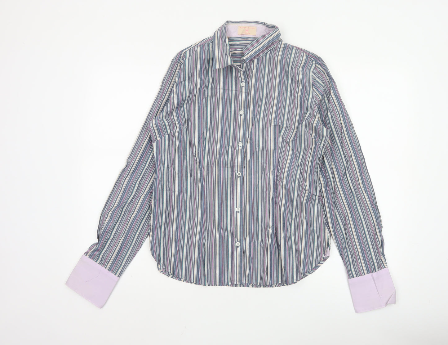Haines & Bonner Women’s Multicoloured Striped Cotton Button-Up Shirt Size 12