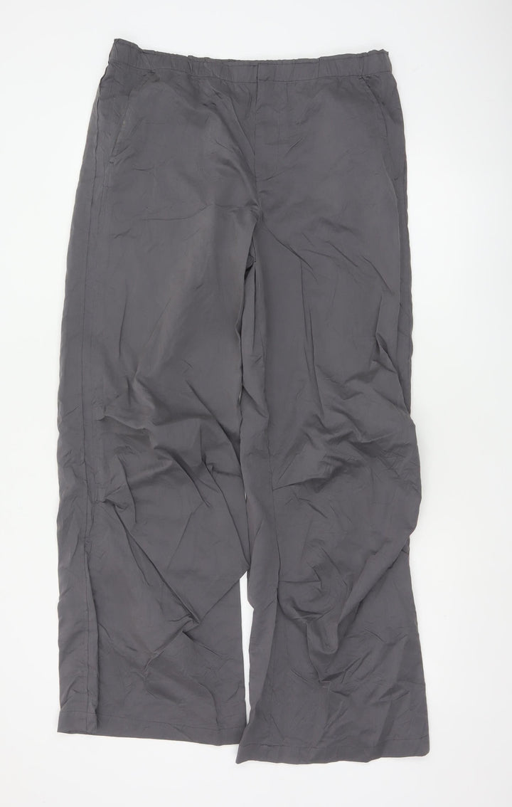 Zara Women Grey Wide-Leg Trousers L Polyester Blend Casual