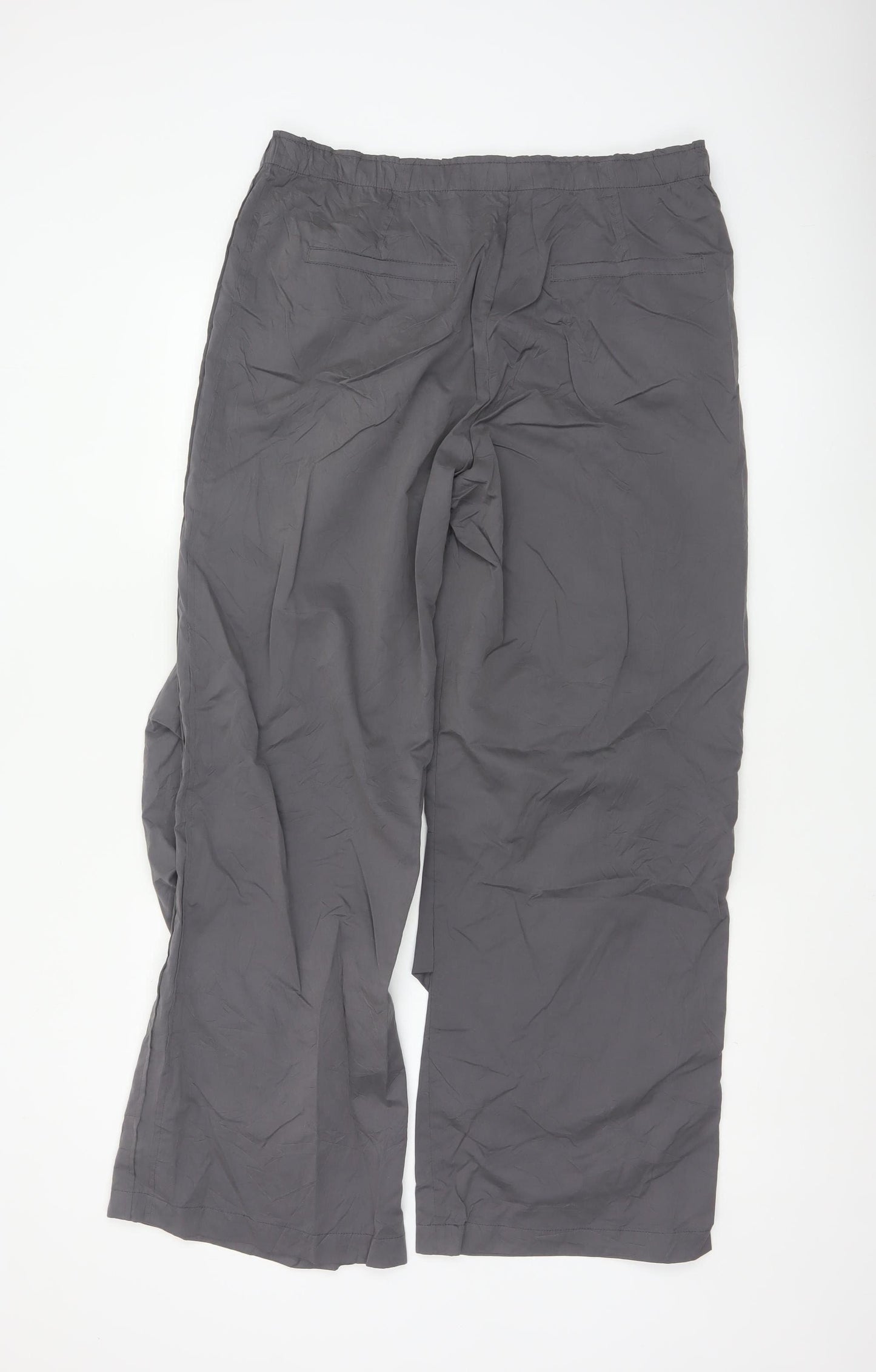 Zara Women Grey Wide-Leg Trousers L Polyester Blend Casual