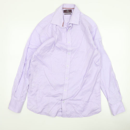Marks and Spencer Men's Purple Slim Fit 16in Cotton Button-Up Shirt