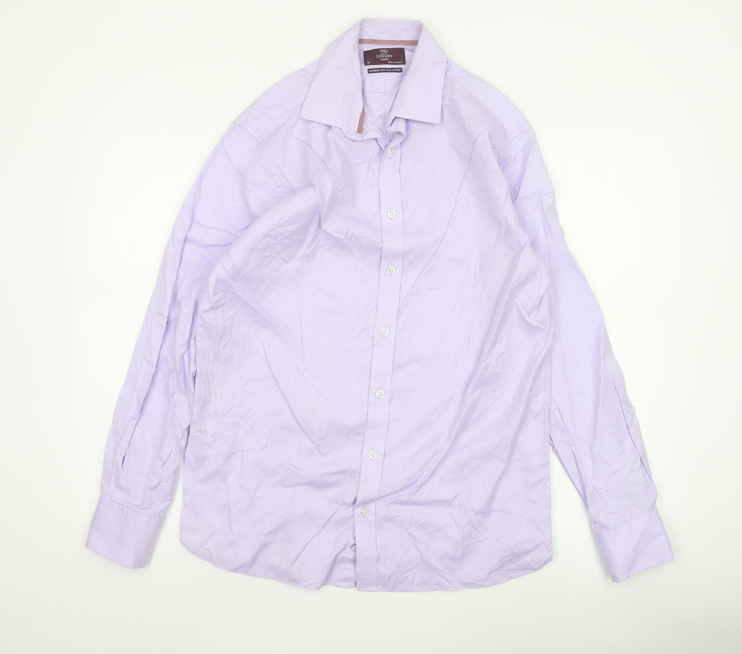 Marks and Spencer Men's Purple Slim Fit 16in Cotton Button-Up Shirt