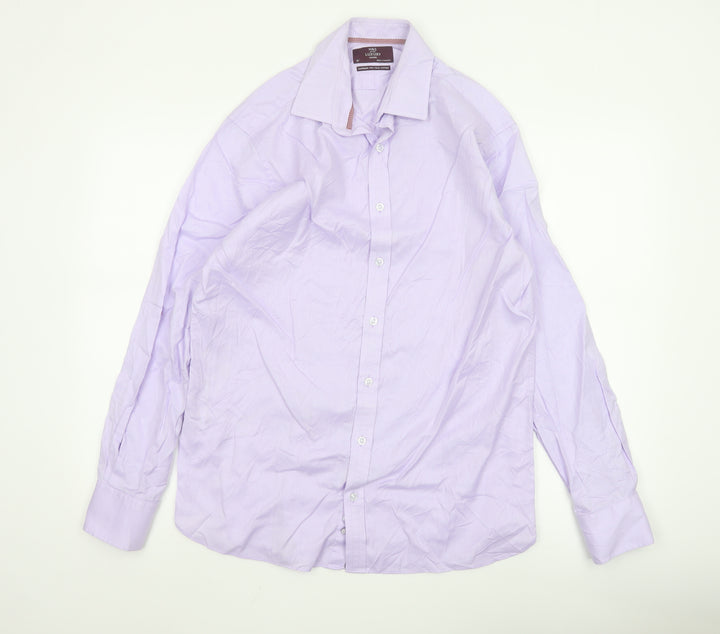 Marks and Spencer Men's Purple Slim Fit 16in Cotton Button-Up Shirt