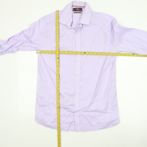 Marks and Spencer Men's Purple Slim Fit 16in Cotton Button-Up Shirt