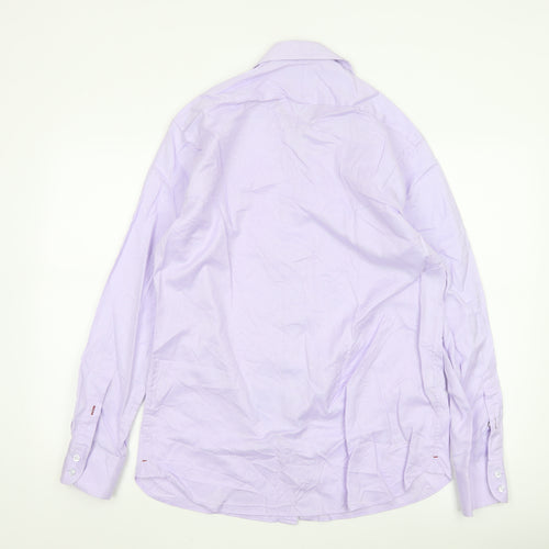 Marks and Spencer Men's Purple Slim Fit 16in Cotton Button-Up Shirt
