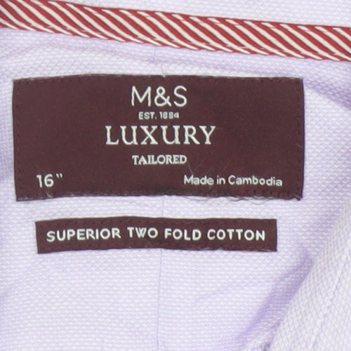 Marks and Spencer Men's Purple Slim Fit 16in Cotton Button-Up Shirt