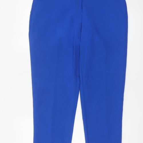 Next Women Blue Slim Fit Ankle Trousers Size 12L Polyester Viscose Blend