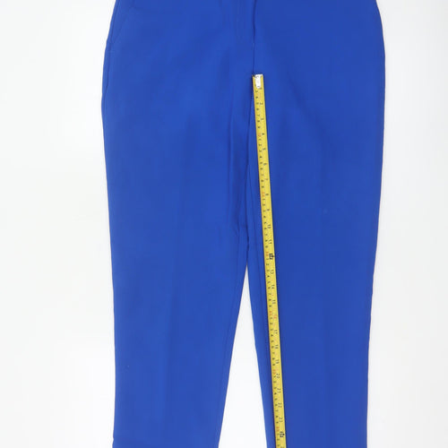 Next Women Blue Slim Fit Ankle Trousers Size 12L Polyester Viscose Blend