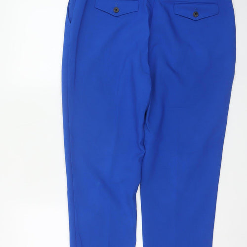 Next Women Blue Slim Fit Ankle Trousers Size 12L Polyester Viscose Blend