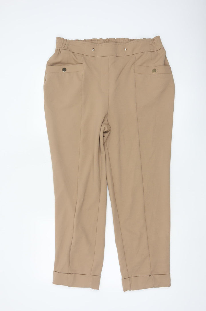 Next Womens Beige Tapered Comfort Trousers Size 14 Regular