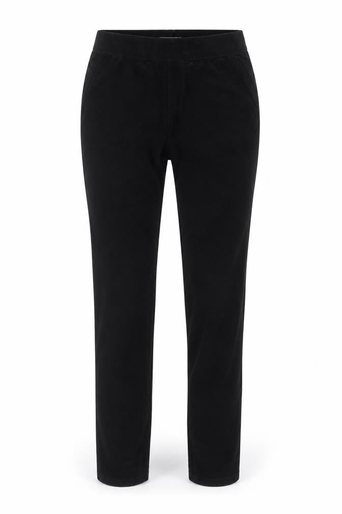 Front view of White Stuff women’s black corduroy trousers, size UK 8, regular fit