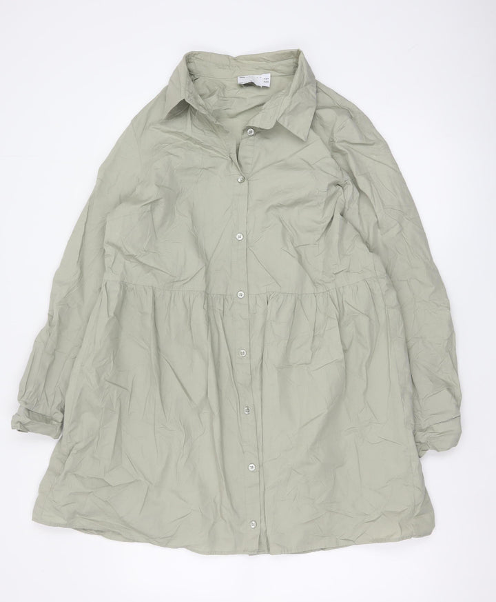 ASOS Women Beige Cotton Shirt Dress Size 12 Long Sleeve Casual
