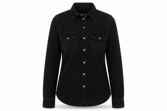 Front view of Topshop Women’s Black Denim Button-Up Long Sleeve Shirt UK 6