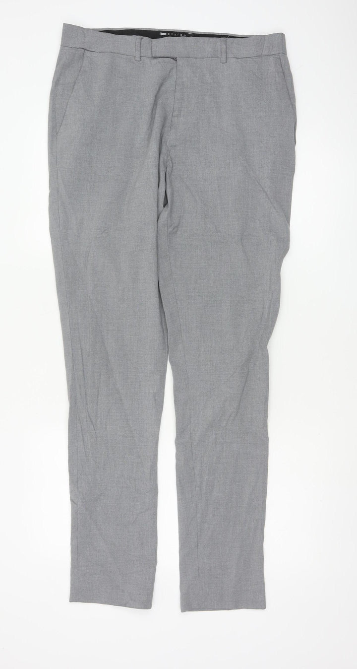 ASOS DESIGN Men's Grey Slim Fit Trousers Size L 34W 34L