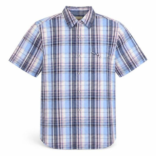 John Lewis Men Blue Checked Cotton Short Sleeve Button-Up Shirt Medium