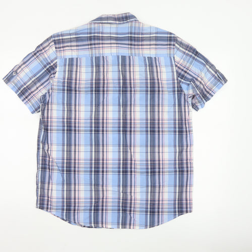 John Lewis Men Blue Checked Cotton Short Sleeve Button-Up Shirt Medium