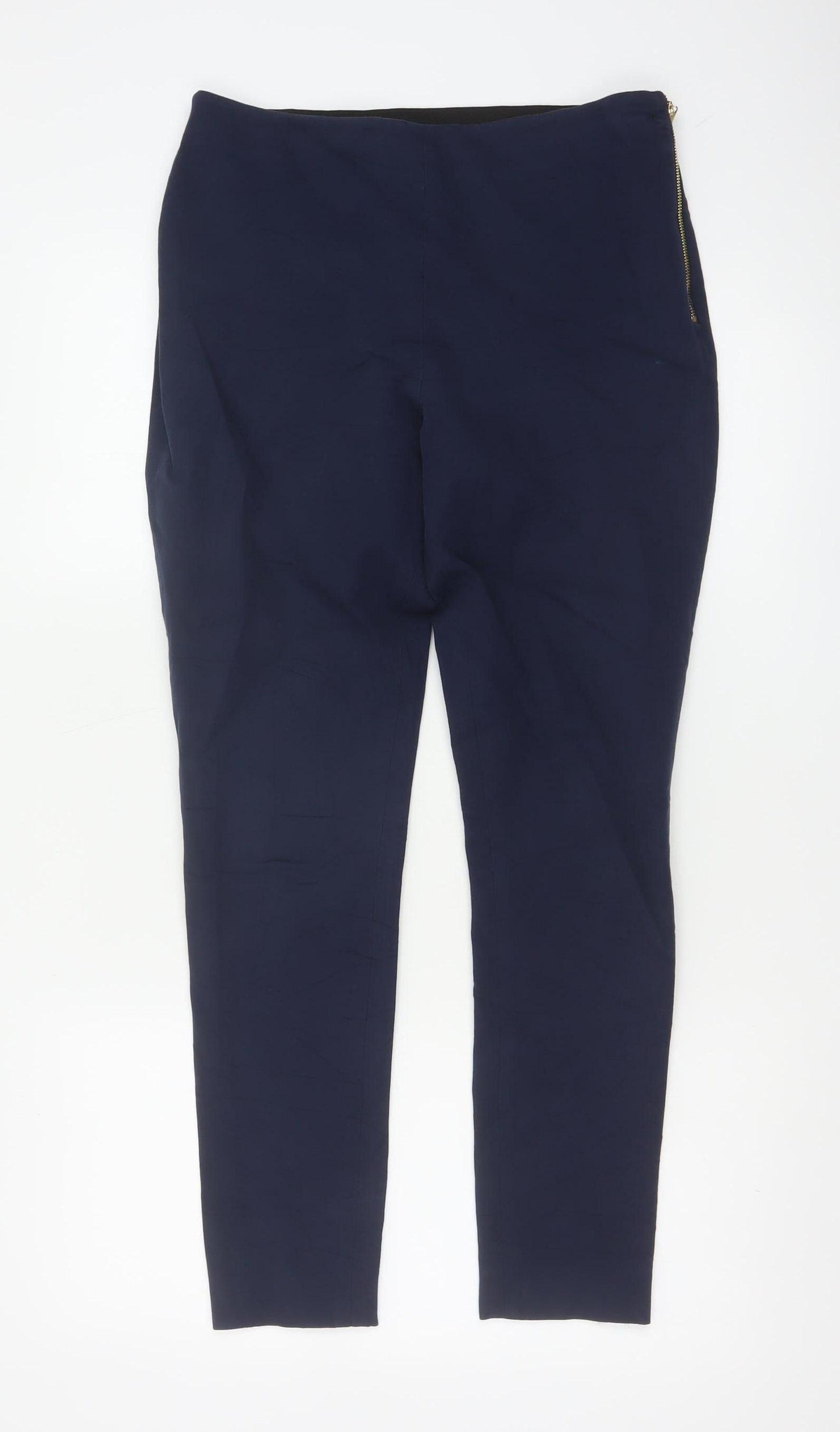 French Connection Women's Navy Blue Cotton Blend Slim Tapered Trousers Size 12