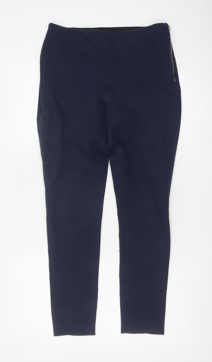 French Connection Women's Navy Blue Cotton Blend Slim Tapered Trousers Size 12