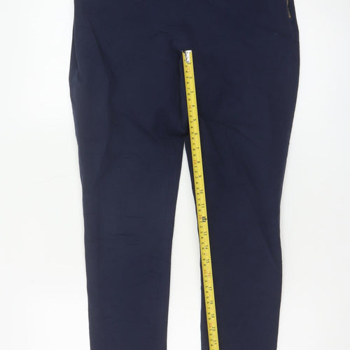 French Connection Women's Navy Blue Cotton Blend Slim Tapered Trousers Size 12