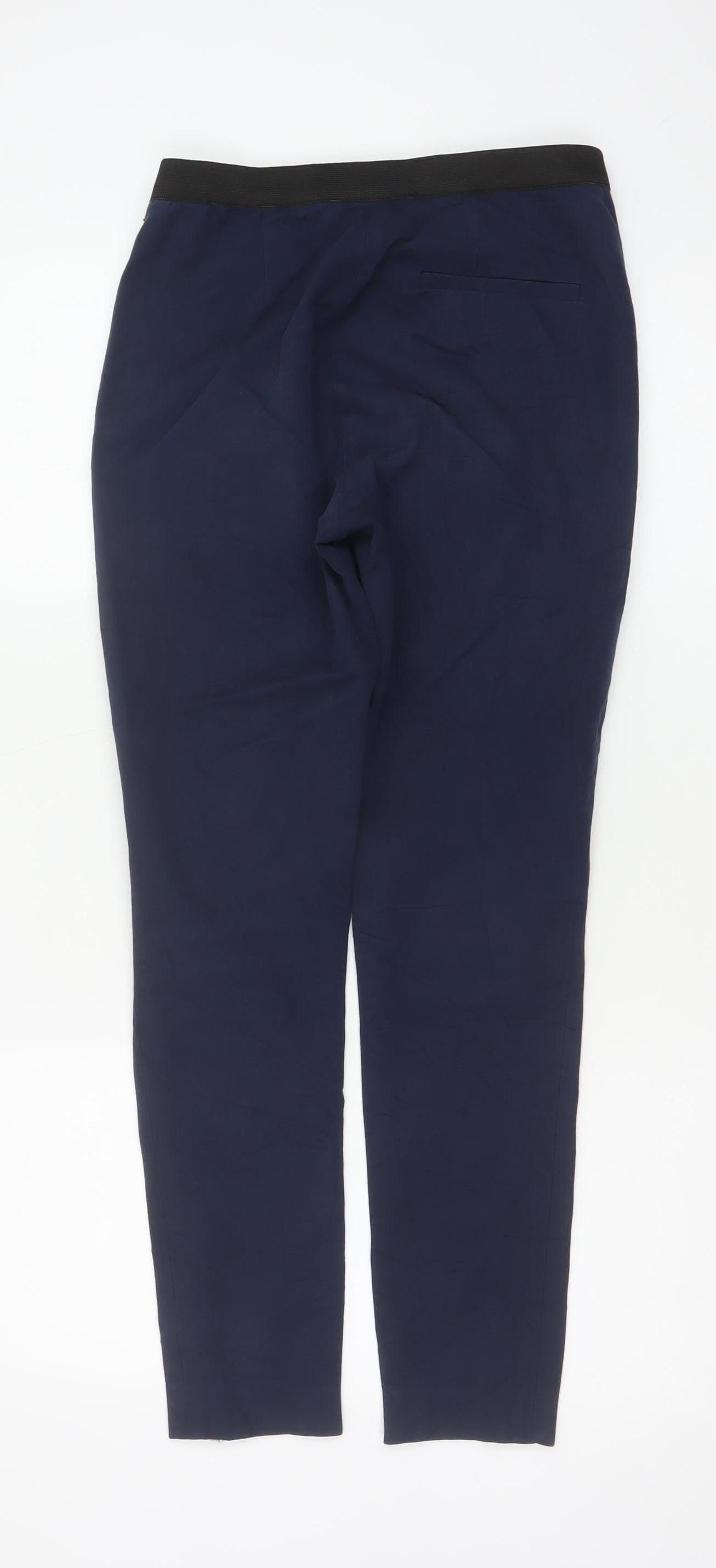 French Connection Women's Navy Blue Cotton Blend Slim Tapered Trousers Size 12
