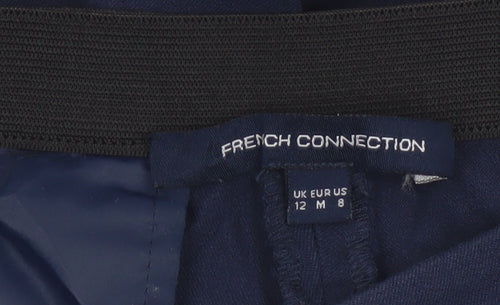 French Connection Women's Navy Blue Cotton Blend Slim Tapered Trousers Size 12