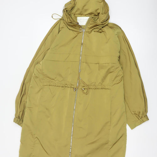 Zara Unisex Green Hooded Parka Coat Size S Zip Lined Autumn Winter