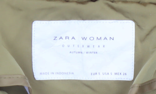 Zara Unisex Green Hooded Parka Coat Size S Zip Lined Autumn Winter