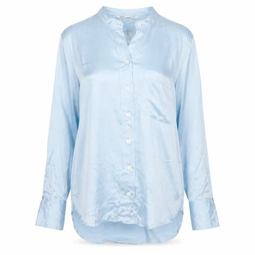Zara Women Blue Silk Button-Up Long Sleeve Shirt XS