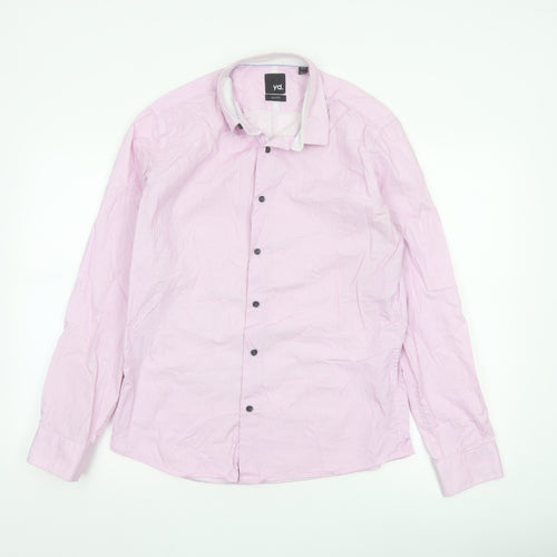 yd. Men's Pink Slim Fit Long Sleeve Button-Up Cotton Shirt M
