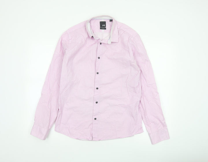 yd. Men's Pink Slim Fit Long Sleeve Button-Up Cotton Shirt M