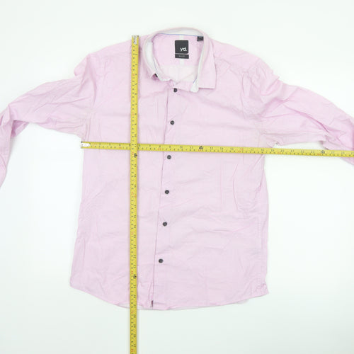yd. Men's Pink Slim Fit Long Sleeve Button-Up Cotton Shirt M