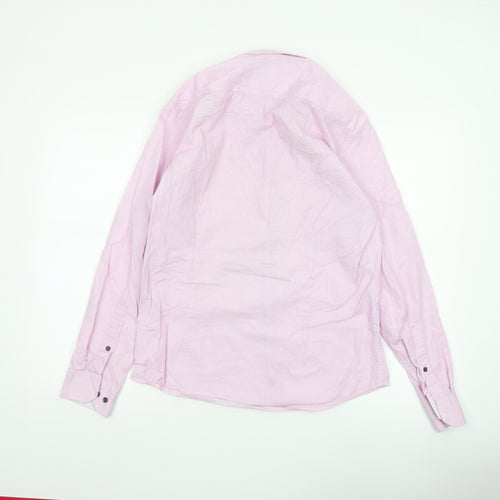 yd. Men's Pink Slim Fit Long Sleeve Button-Up Cotton Shirt M